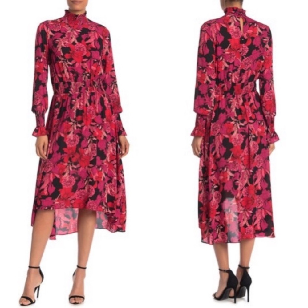 NWT Nanette Lepore Floral Smocked Mock Neck Dress Size 6
